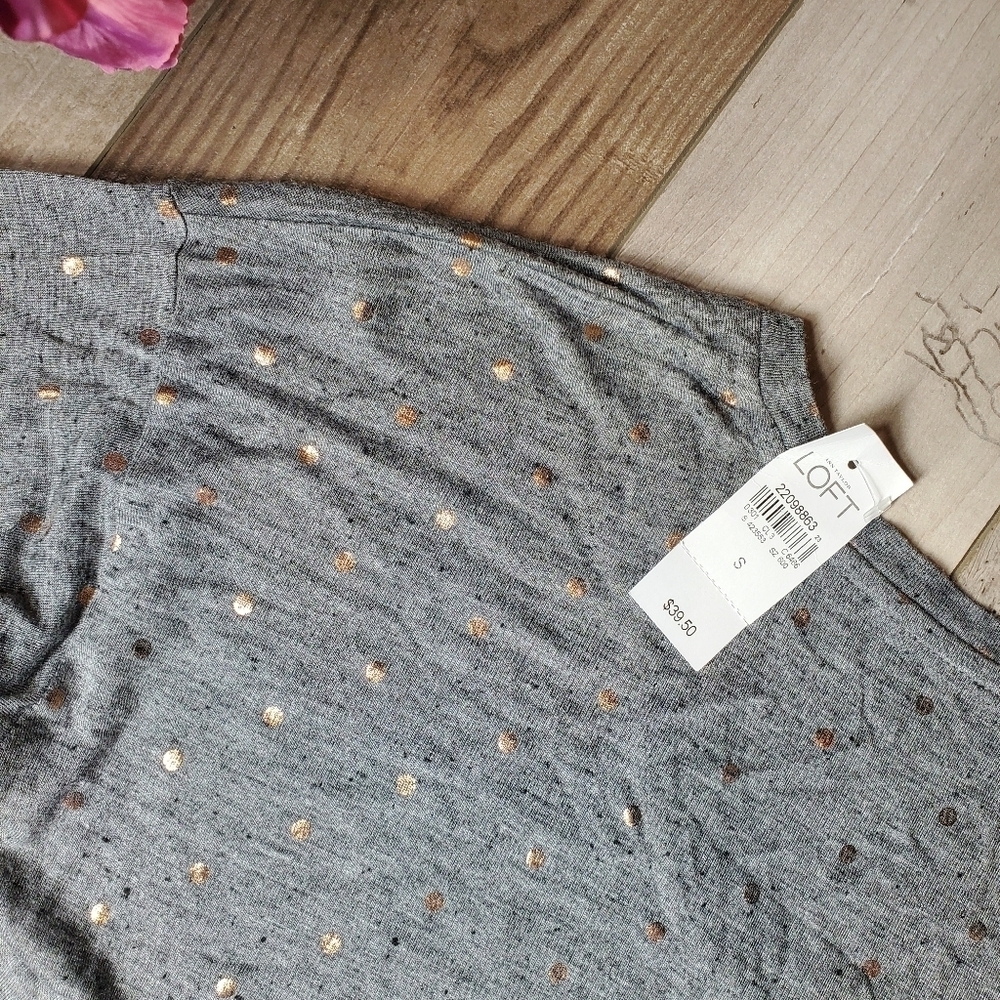NWT LOFT Gray and Rose Gold Polka Dots 3/4 Sleeve Tee Women's Size Small - Picture 17 of 17